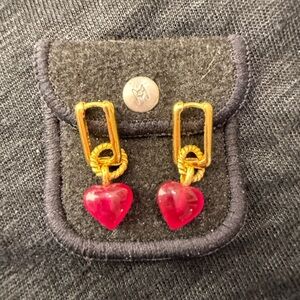 Missoma Pink Jelly Heart Quartz Drop Earrings